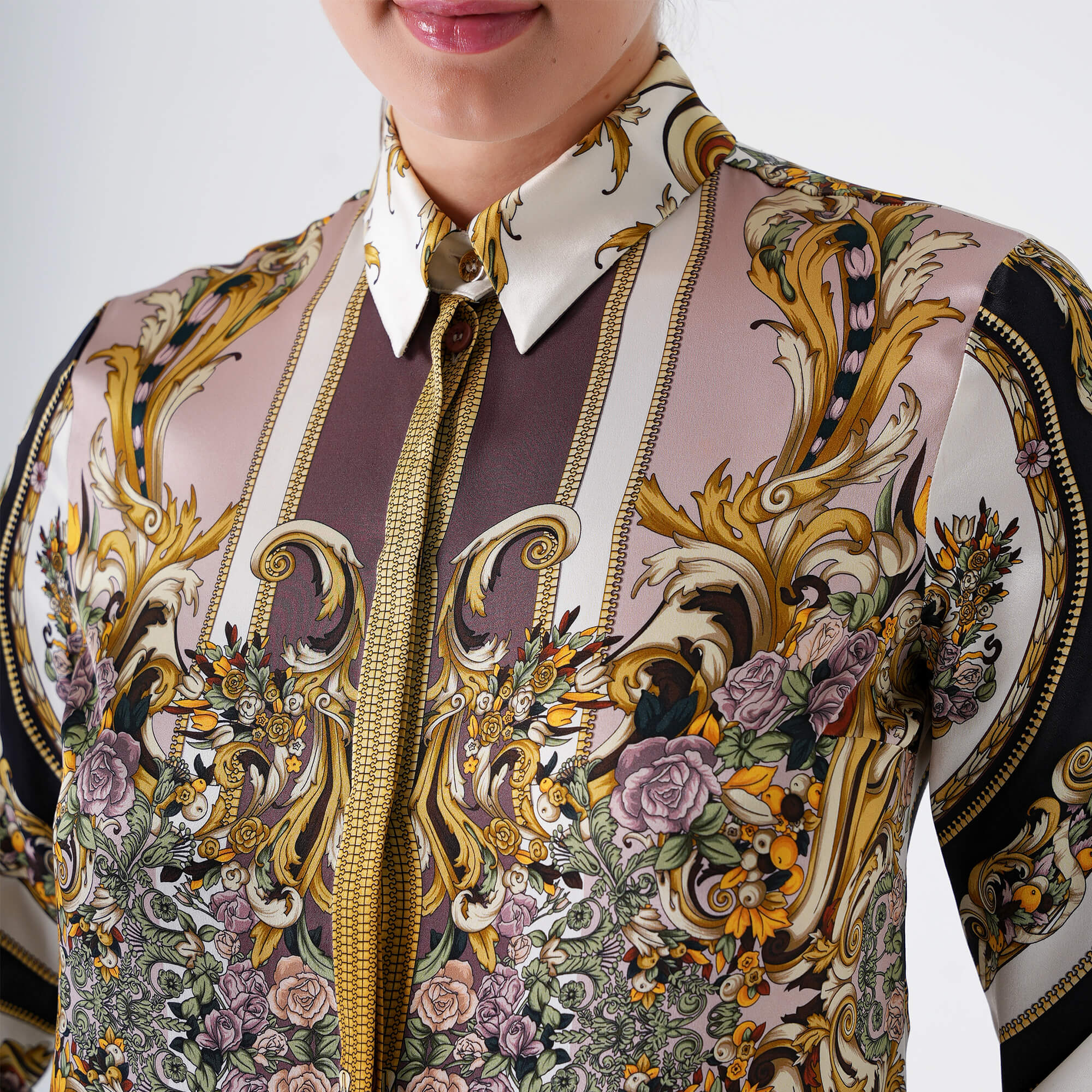 Versace - Gold Floral Baroque Silk Shirt